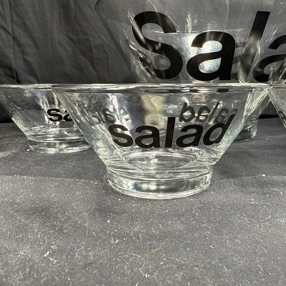 VTG Glass Salad Bowl Set – 1 Large + 6 Small Bowls w/ “Salad” Print Kitchenware - Picture 3 of 6